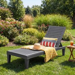 Mondawe - Outdoor Chaise Lounge Chair w/ 5-Position Backrest 400 lbs 75" PP Material Grey - Gray