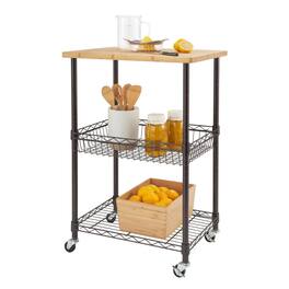 TRINITY - BASICS Bamboo Top Kitchen Cart w/Basket - Dark Bronze