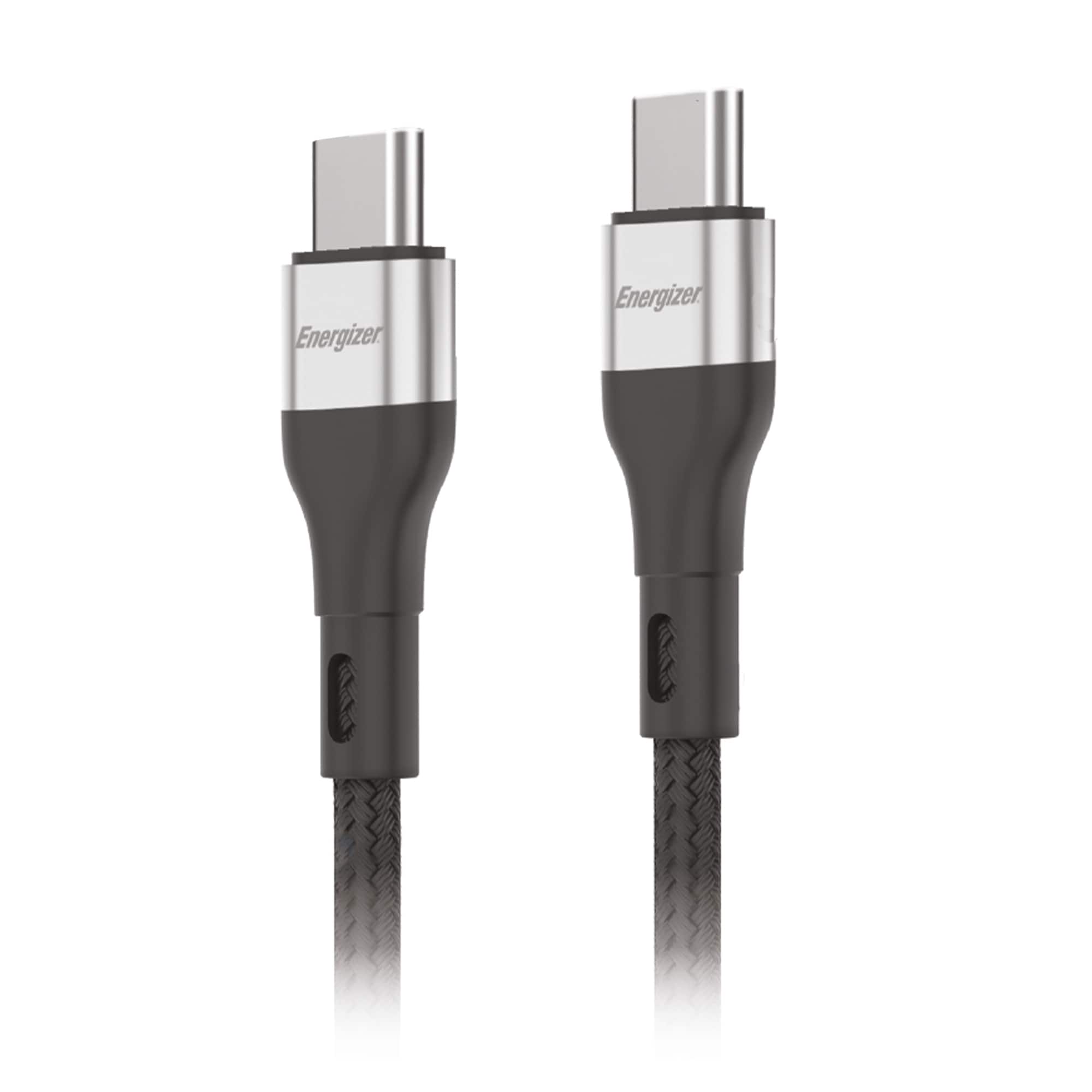 Energizer - Braided USB-C to USB-C Cable – Charge & Sync for Type-C Devices – 6ft Durable Cord - Black