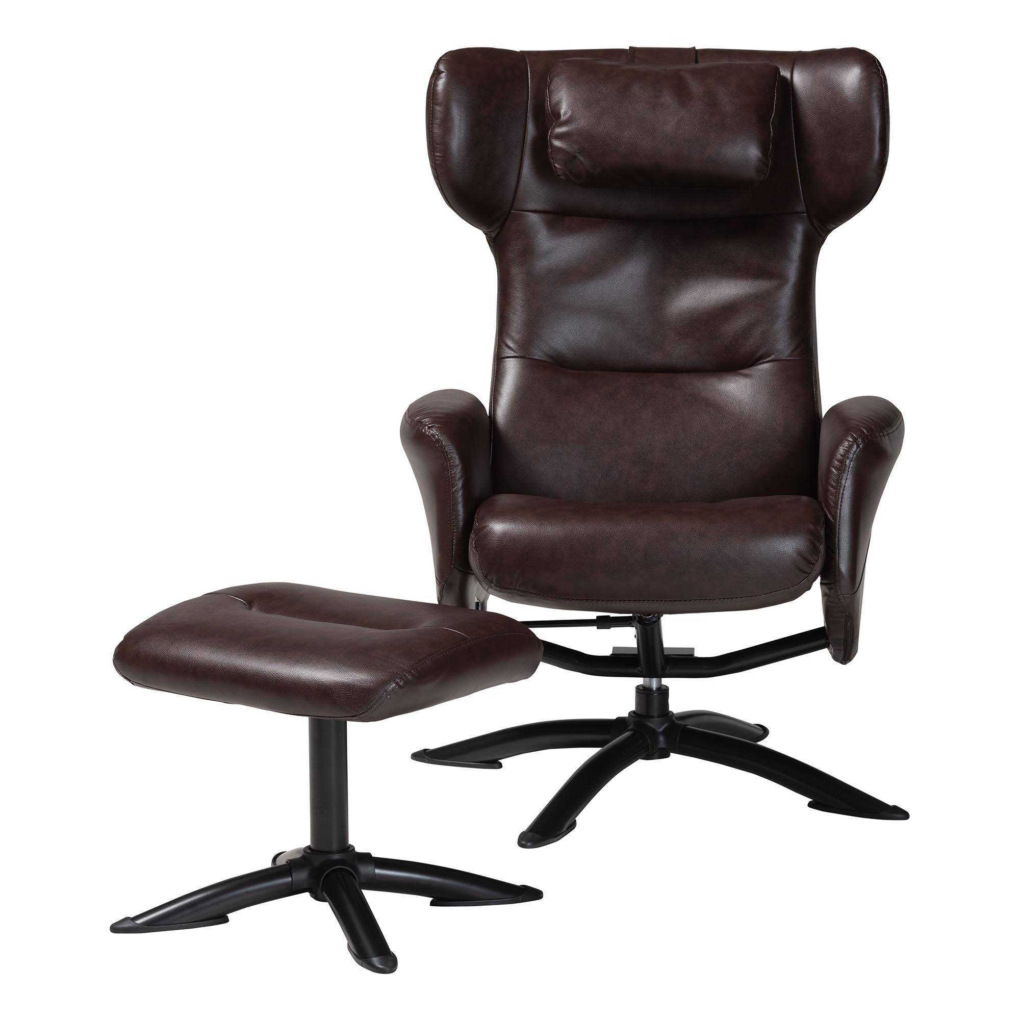 Left. Baxton Studio - Elwood Modern Faux Leather 2-Piece Lounge Chair and Footrest Set - Dark Brown/Black.