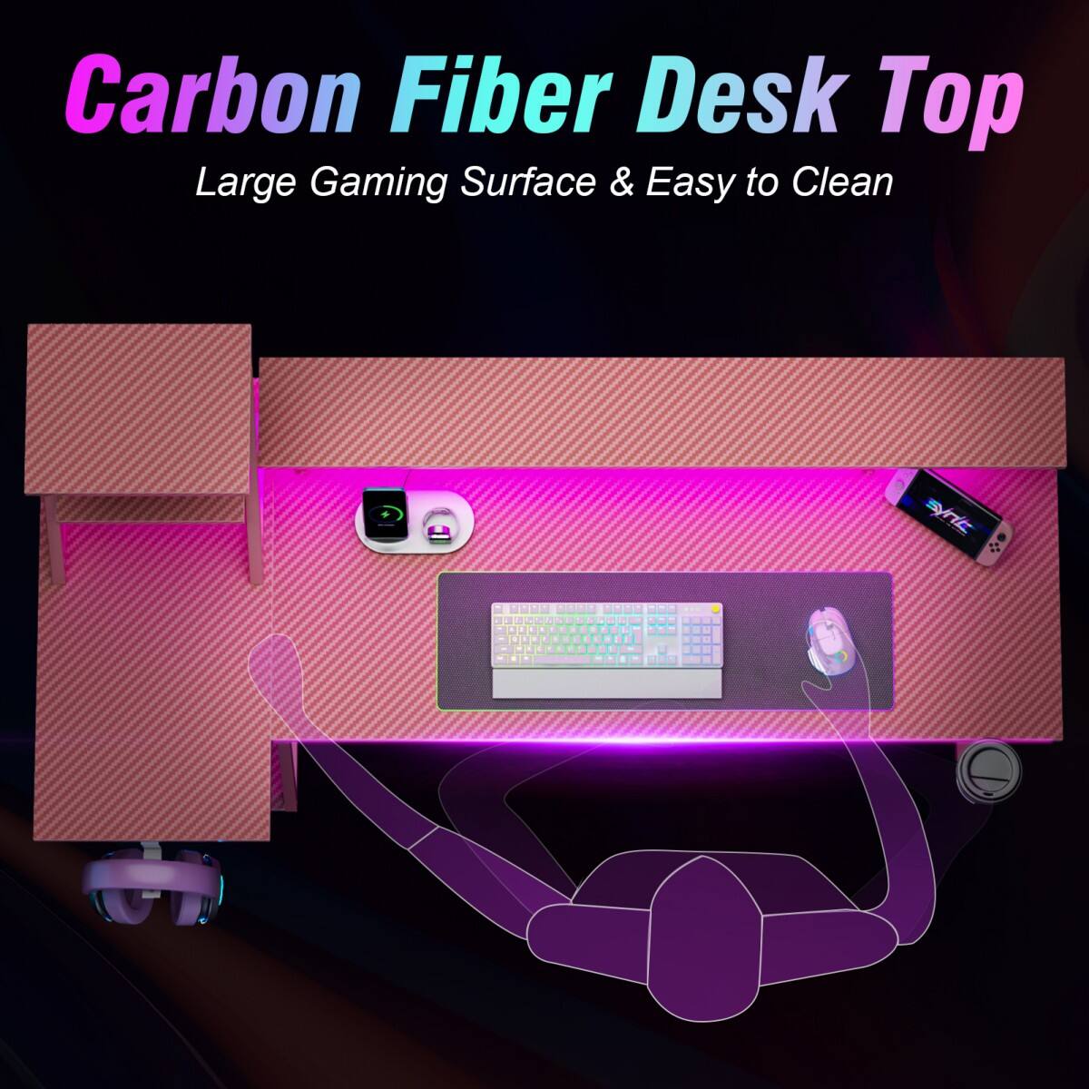 Carbon Fiber Desk Top Large Gaming Surface & Easy to Clean