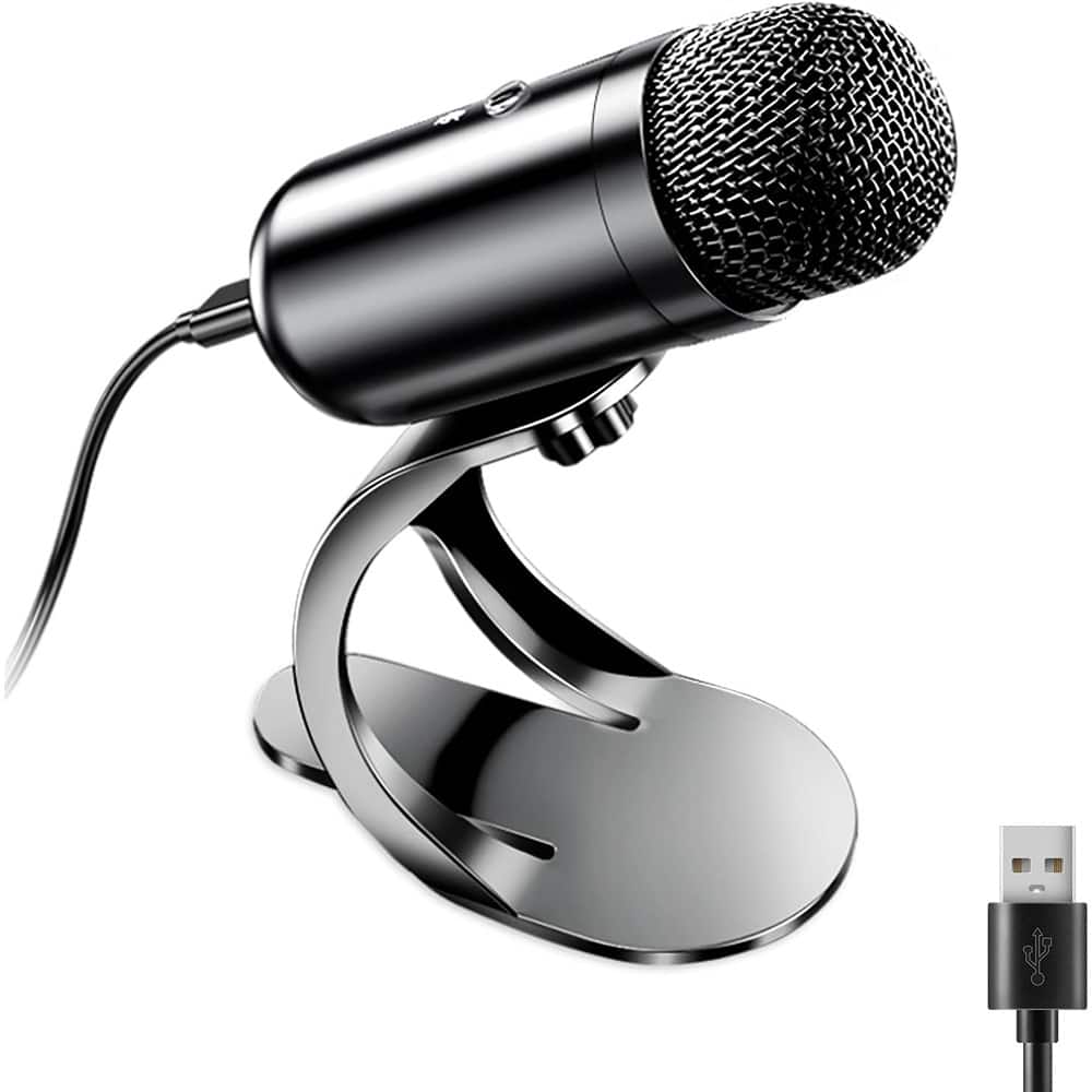 MOSZAR LLC - USB Computer Microphone – Omnidirectional, Mute Button, Volume Control for PC/Mac, Streaming - Black