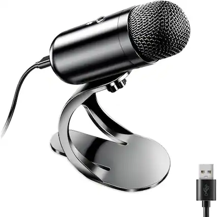 Front. MOSZAR LLC - USB Computer Microphone – Omnidirectional, Mute Button, Volume Control for PC/Mac, Streaming - Black.