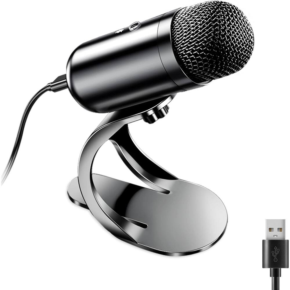 Front. MOSZAR LLC - USB Computer Microphone – Omnidirectional, Mute Button, Volume Control for PC/Mac, Streaming - Black.