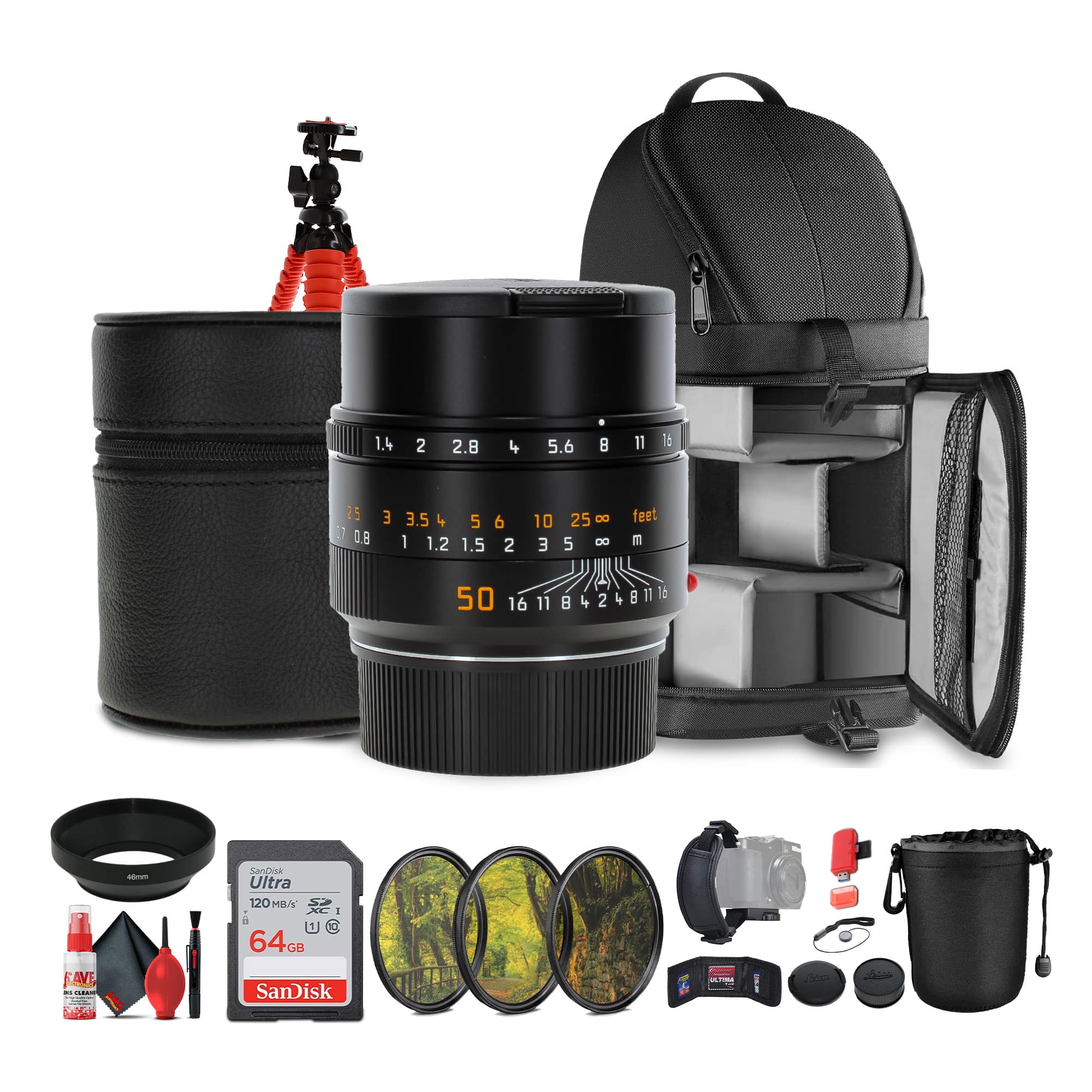 Bundle - Leica - Summilux-M 50mm f/1.4 ASPH. Lens + Sling Backpack + 64GB Memory Card + More - Black