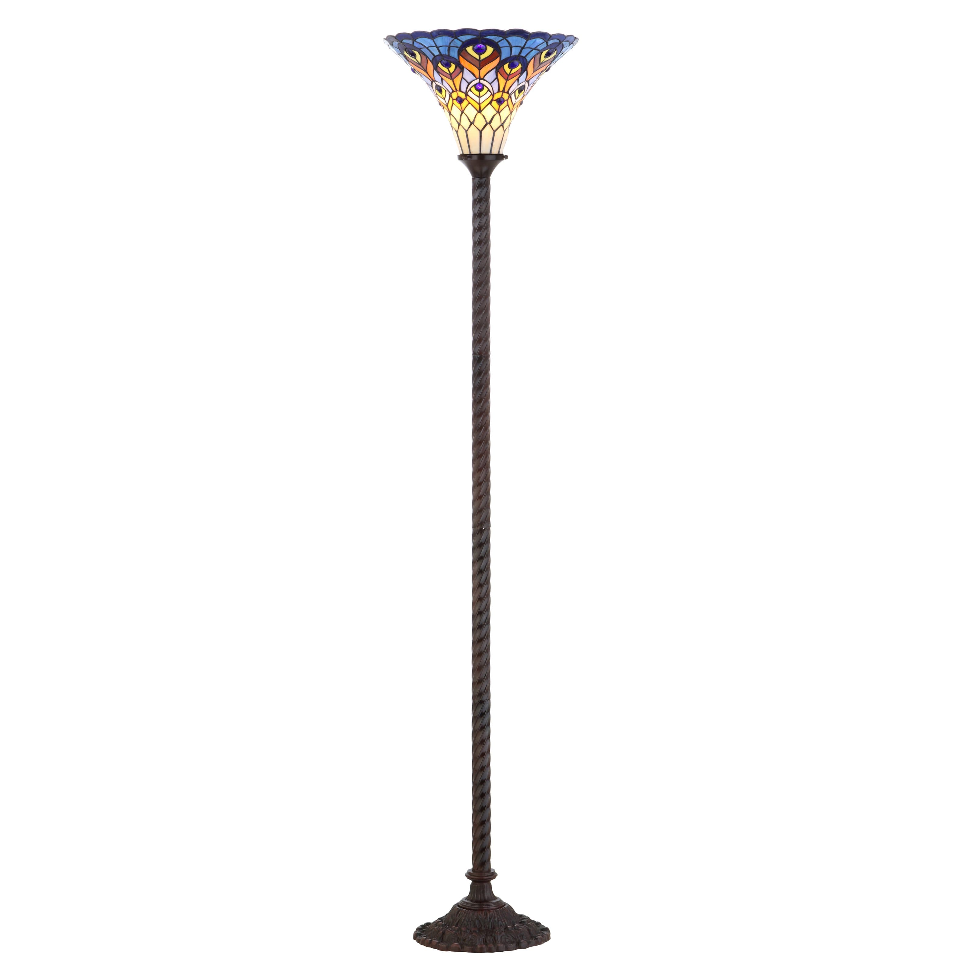 Jonathan Y - Peacock Tiffany-Style 70" Torchiere LED Floor Lamp - Bronze