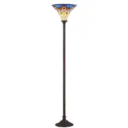 Jonathan Y - Peacock Tiffany-Style 70" Torchiere LED Floor Lamp - Bronze