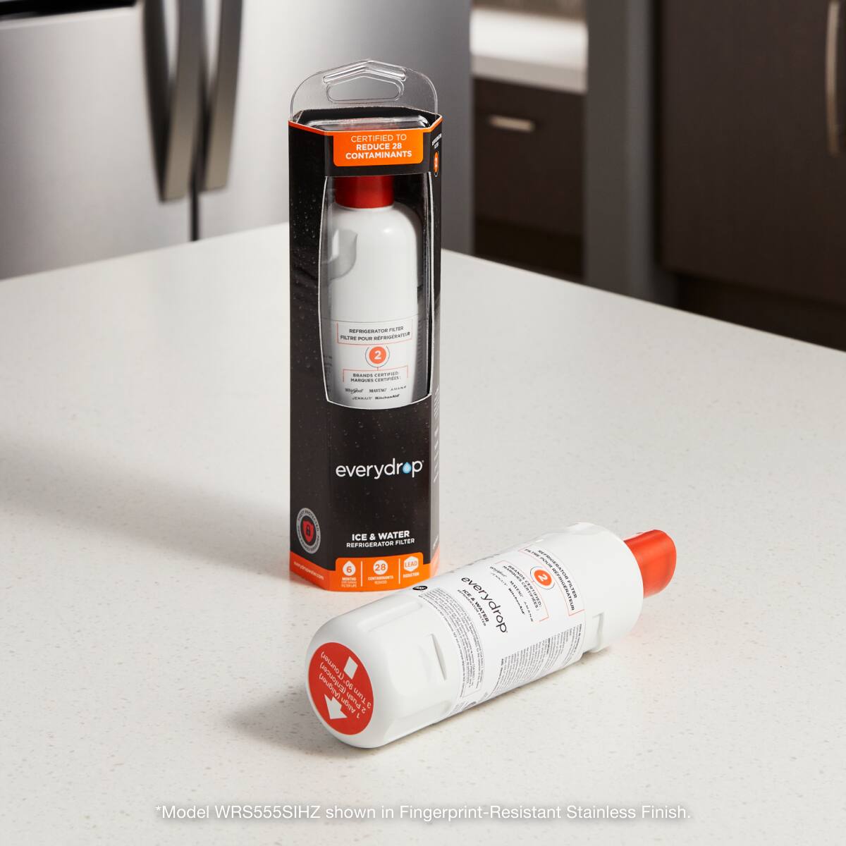 CERTIFIED TO REDUCE 29 CONTAMINANTS

everydrop ICE & WATER REFRIGERATOR FILTER

Model WRS555SIHZ shown in Fingerprint-Resistant Stainless Finish.