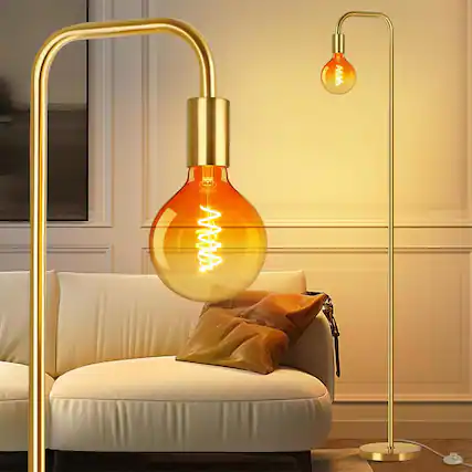Front. Pawtners - 67" Modern Floor Lamp in Warm Gold Finish for Living Room, Bedroom, Office Decor.