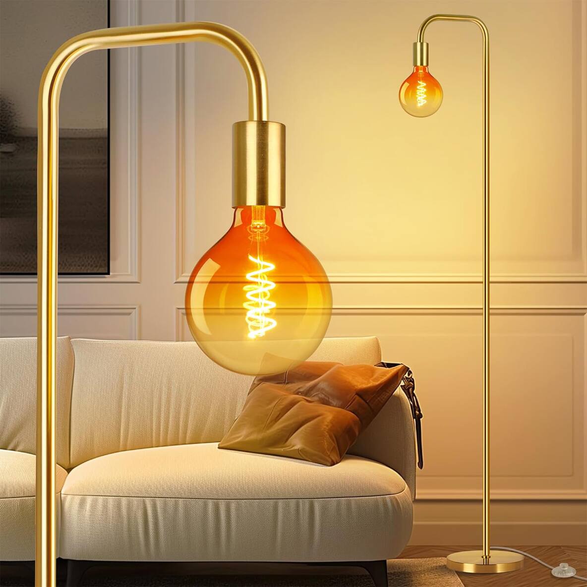 Pawtners - 67" Modern Floor Lamp in Warm Gold Finish for Living Room, Bedroom, Office Decor