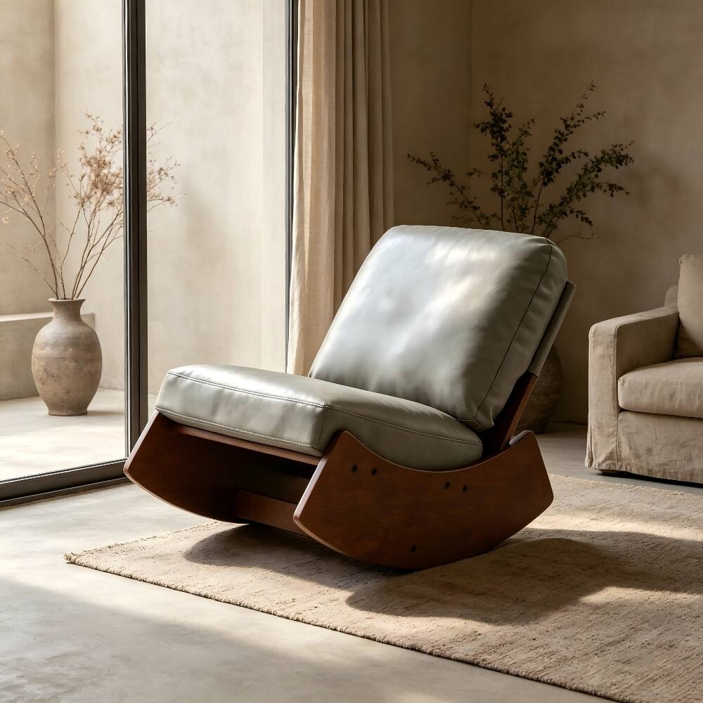 Back. Loheer - Loheer Blue Faux Leather Glider Rocking Chair Solid Wood Frame Accent Reading Chair for Nursery Bedroom Living Room - Blue.