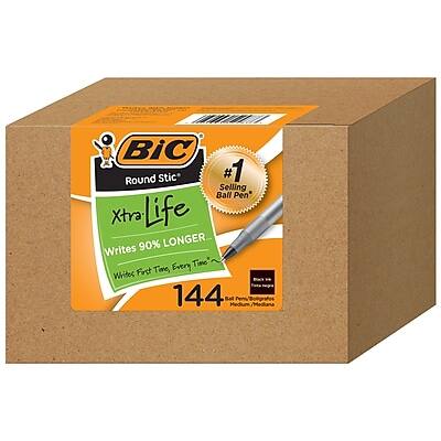 BiC Round Stic  
#1 Selling Ball Pen  
Xtra Life  
Writes 90% Longer  
Writes First Time Every Time  
144 Ball Pens  
Medium, Medium