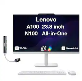 Lenovo - Upgraded - A100 All-in-One 23.8 FHD Display (N100, 32GB, 2TB SSD, Intel UHD, WiFi 6, Webcam, Win 11 Pro) w/USB Hub - Cloud Grey