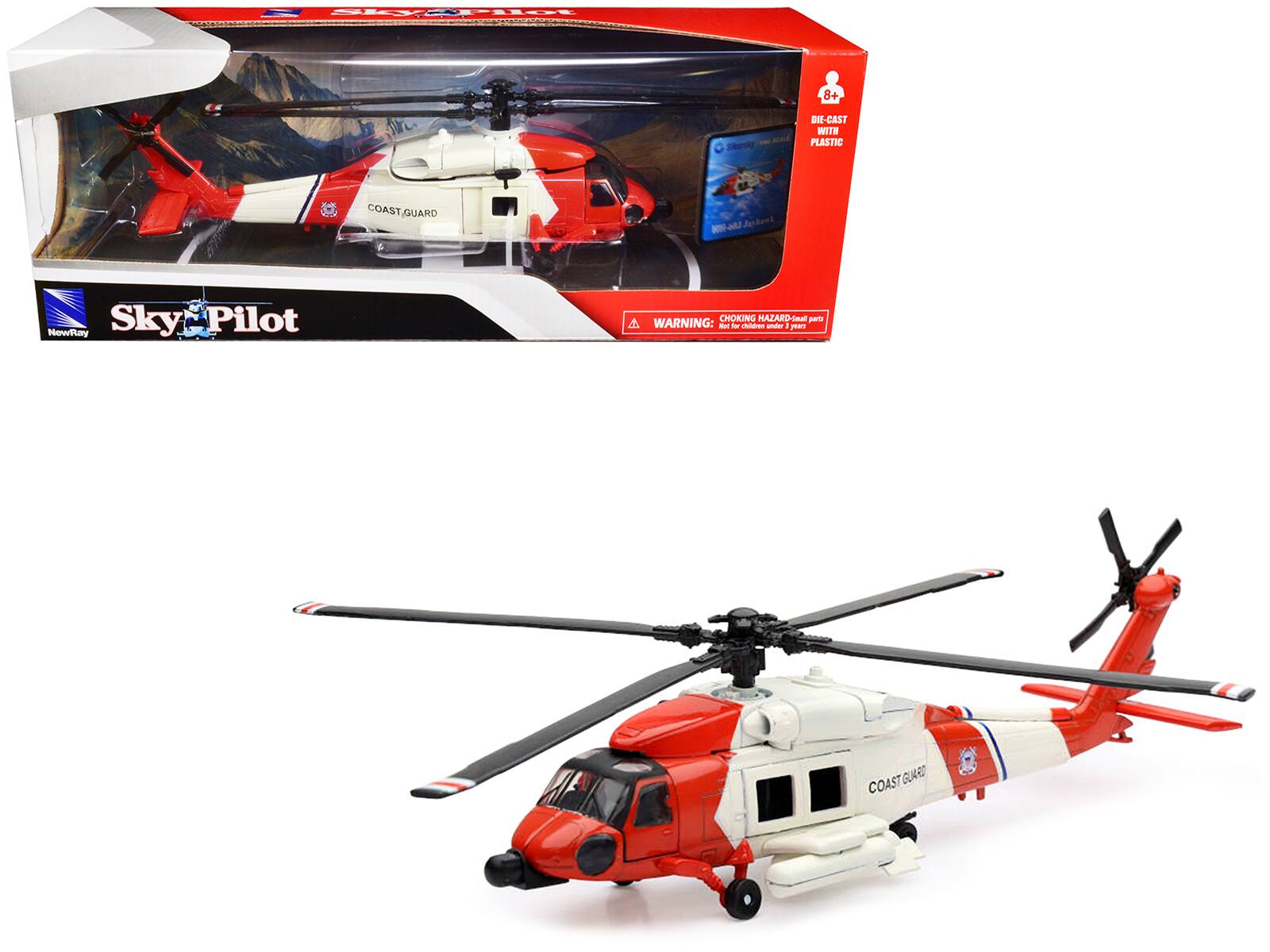 New Ray - Sikorsky HH-60J Jayhawk Helicopter "United States Coast Guard" "Sky Pilot" Series 1/60 - Red And White
