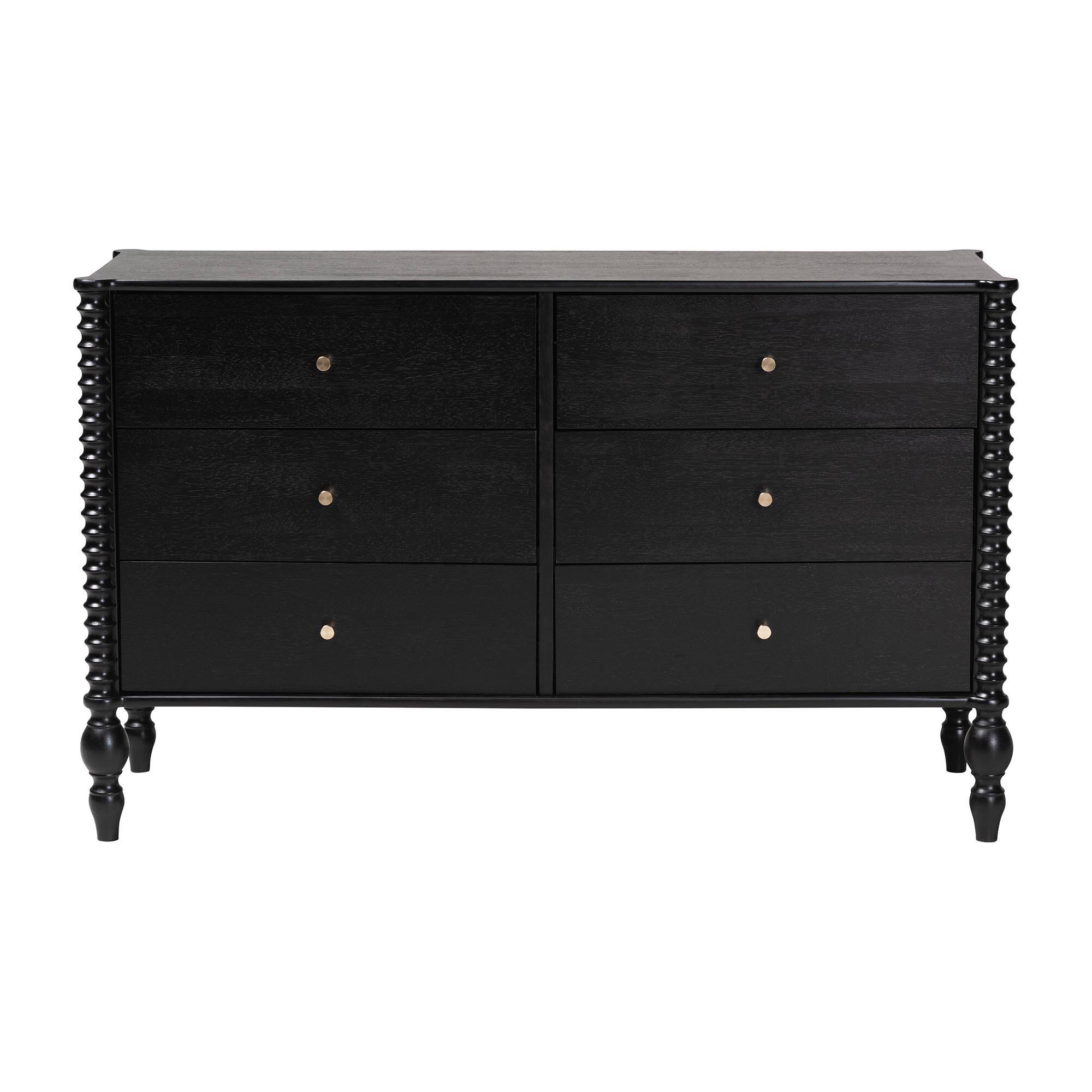 Back. Baxton Studio - Callison Spindle Dresser - 6-Drawer Farmhouse Horizontal Cabinet with Turned Accents for Bedroom, - Black.