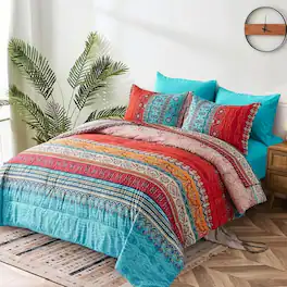 Shatex - and blue striped king 3 pieces comforter set, simple, vibrant, and versatile, available in multiple sizes - Red