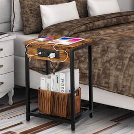 Oumilen - Set of 2 Nightstands with Charging Station, Industrial End Tables - Rustic Brown