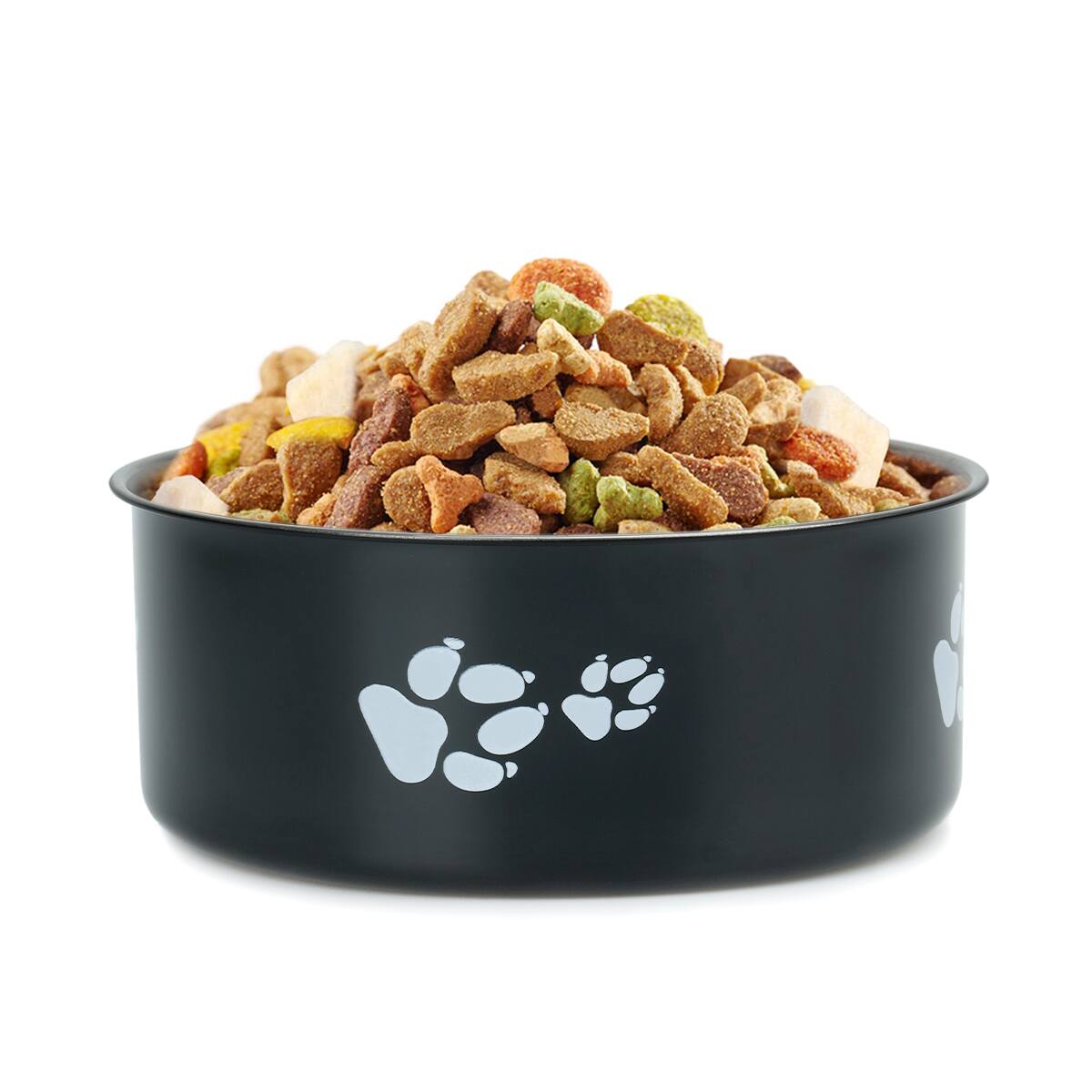 Left. Supet - Cartoon Footprint Stainless Steel Dog Bowl - Black.