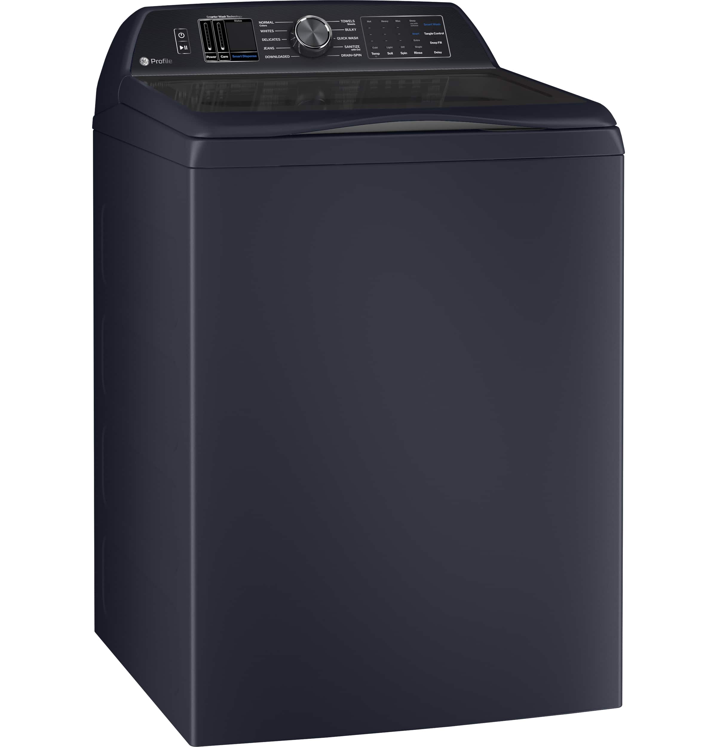 Angle. GE Profile - 5.4 Cu. Ft. High-Efficiency Smart Top Load Washer with Adaptive SmartDispense - Sapphire Blue.