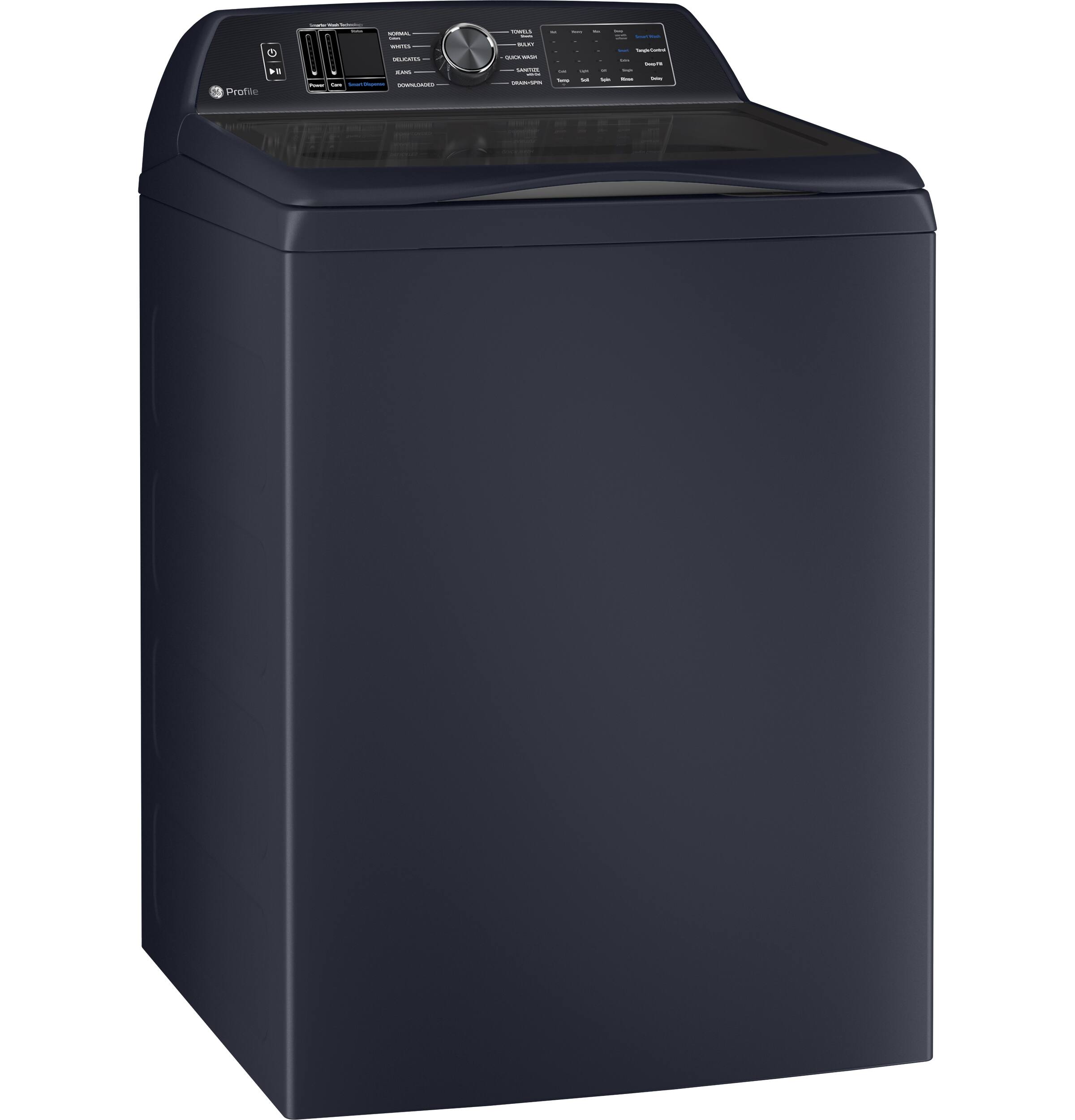 Angle. GE Profile - 5.4 Cu. Ft. High-Efficiency Smart Top Load Washer with Adaptive SmartDispense - Sapphire Blue.