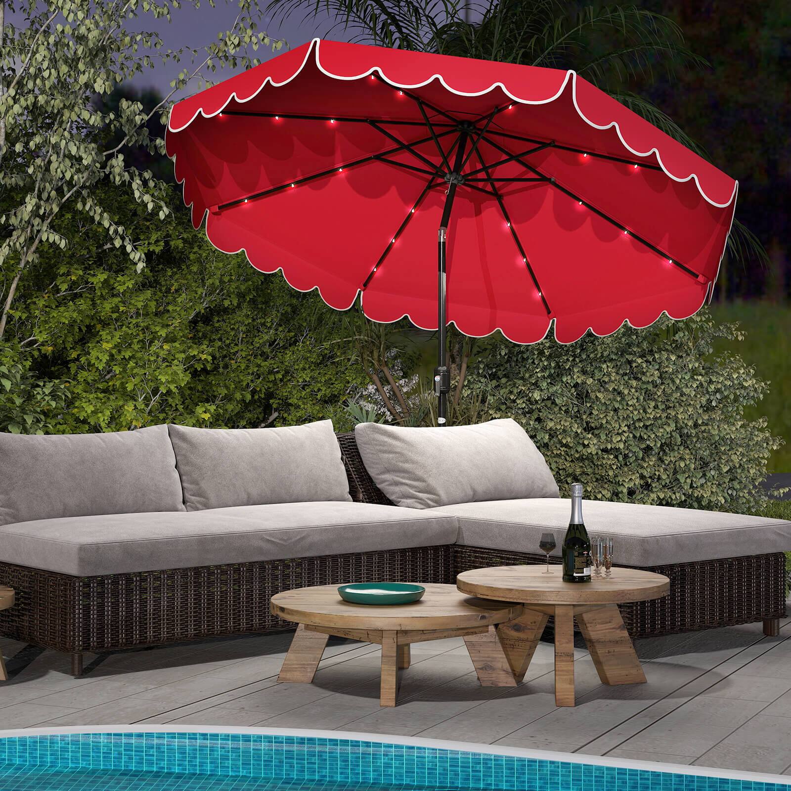 Alt View 4. Costway - Costway 10 FT Solar Patio Umbrella with 24 LED Lights 8 Ribs & Tilt Adjustment - Red.