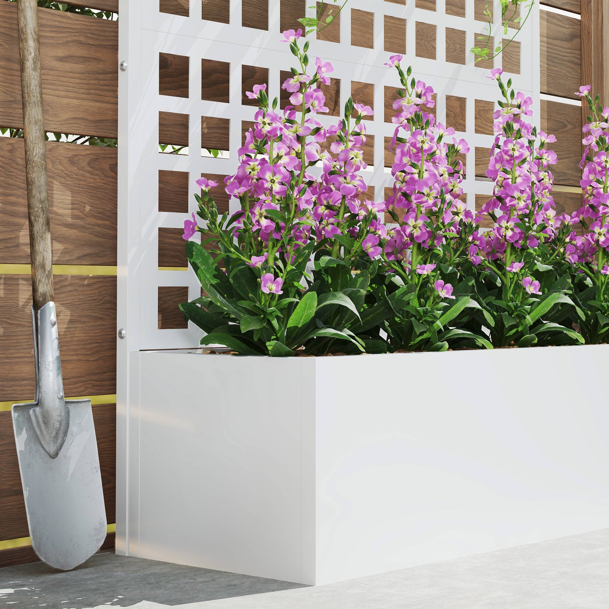 Alt View 8. Outsunny - Raised Garden Bed Planter Box with Trellis for Climbing Plants, Vegetable, Vines - White.