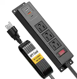 Dazzed Corner - Wall Mount Power Strip with USB,6 FT Extension Cord - Black