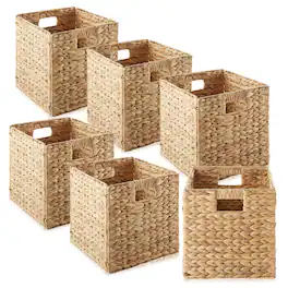 Casafield - 10.5 x 10.5-in Water Hyacinth Storage Baskets - 6 Pack - Natural