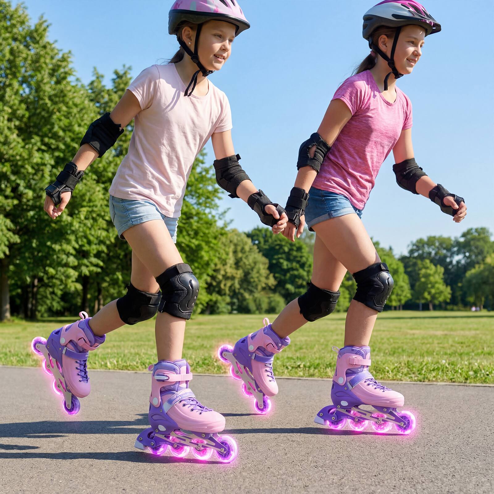 Alt View 2. Costway - Costway Kids Inline Skates, 4-Size Adjustable Light Roller Skates with Illuminating Wheels - Purple.