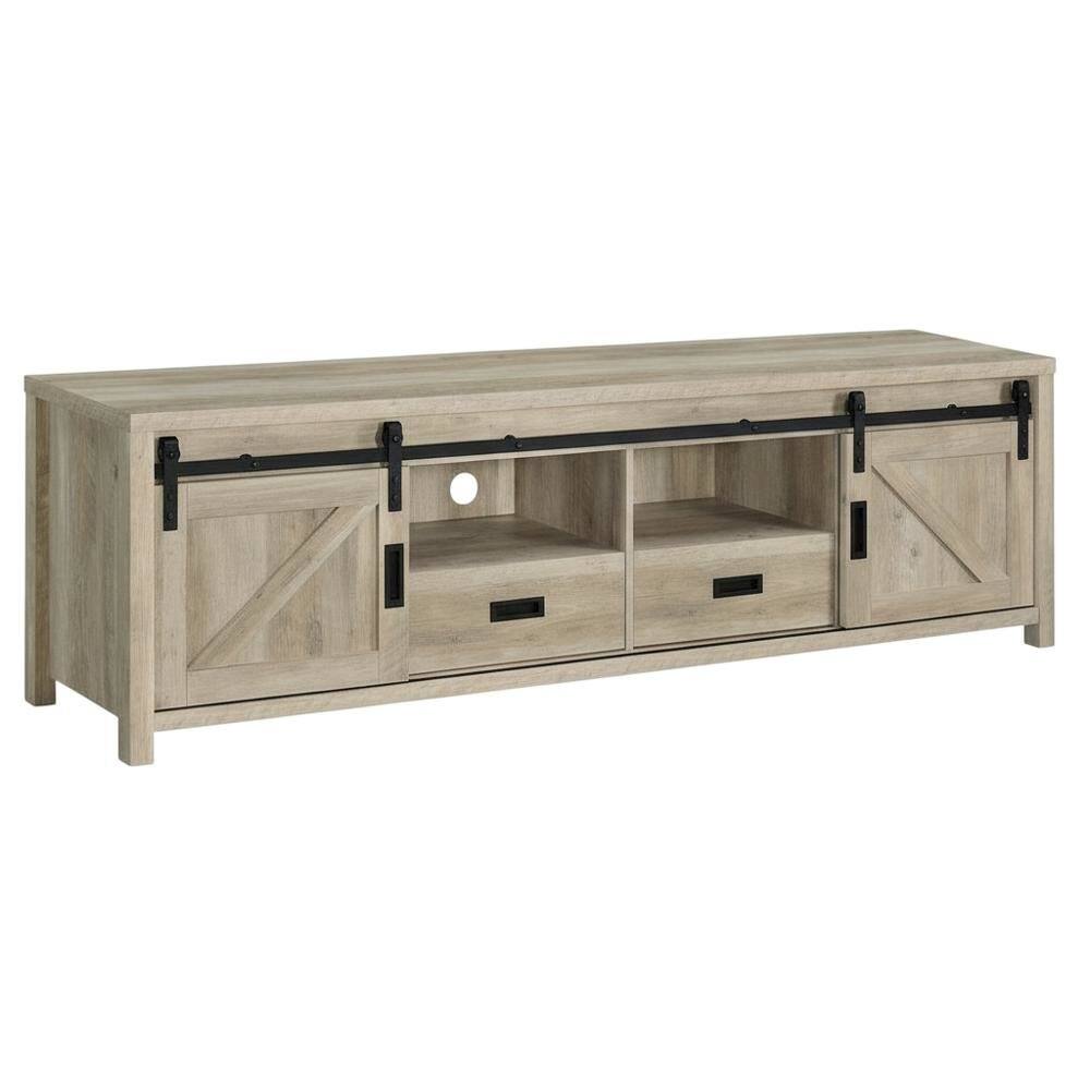 Alt View 3. FurniFact - Brown Wood 2-Door TV Stand with Farmhouse Design and Distressed Finish - Brown.