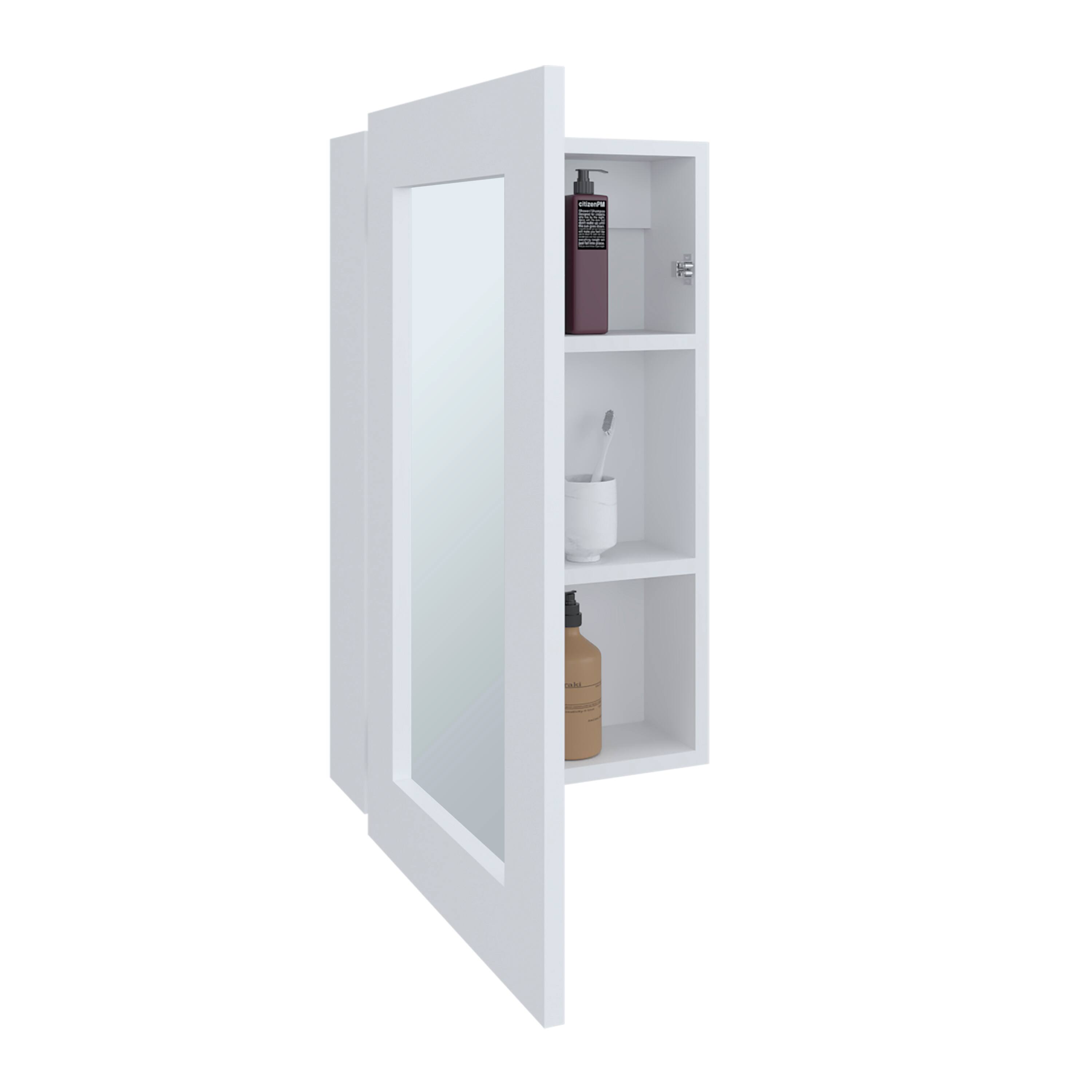 Alt View 1. TuHome - Juno 25.7" H X 15.7" W Narrow Mirror Medicine Cabinet, One Door With Three Interior Shelves For Bathroom, Kitchen - White.