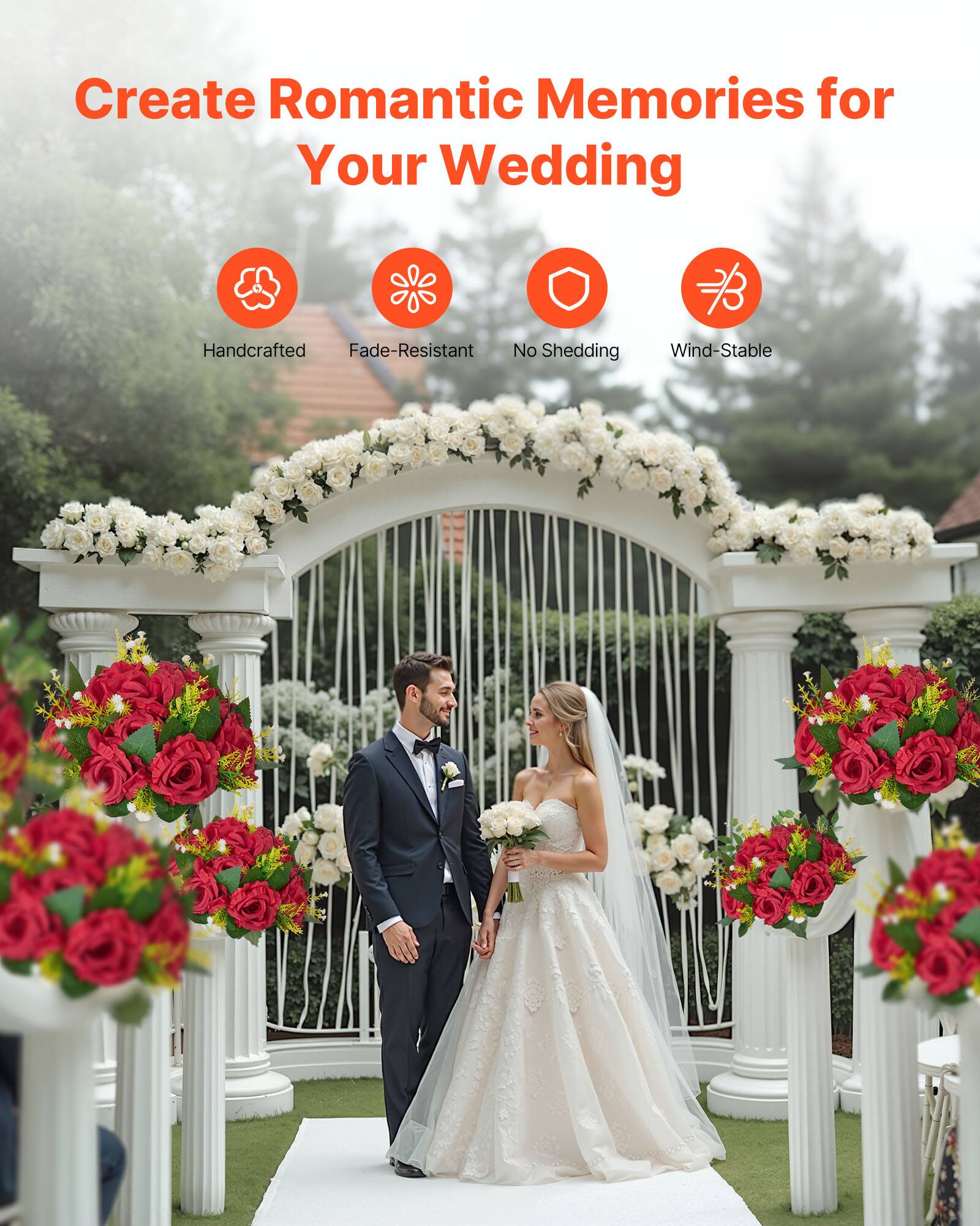 Create Romantic Memories for Your Wedding

- Handcrafted
- Fade-Resistant
- No Shedding
- Wind-Stable