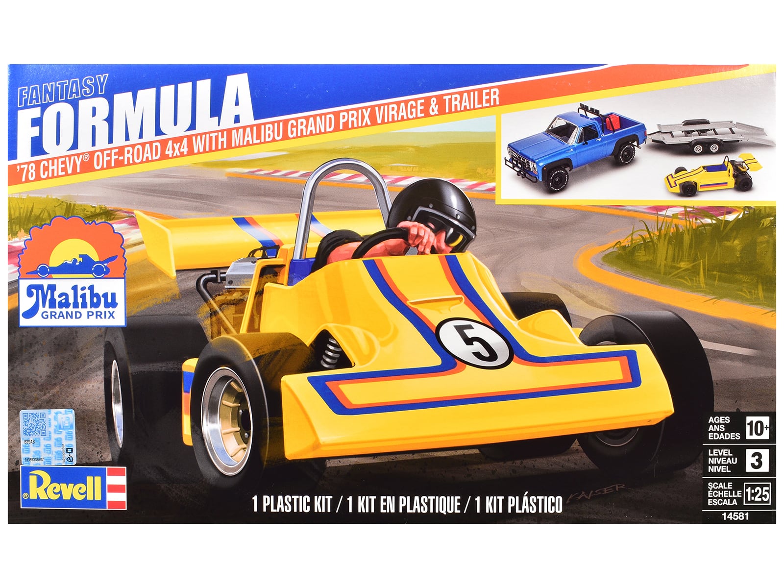 Revell - Level 3 1/25 Model Kit 1978 Chevrolet Off-Road 4x4 Pickup Truck and Malibu Grand Prix Virage with Trailer - Yellow