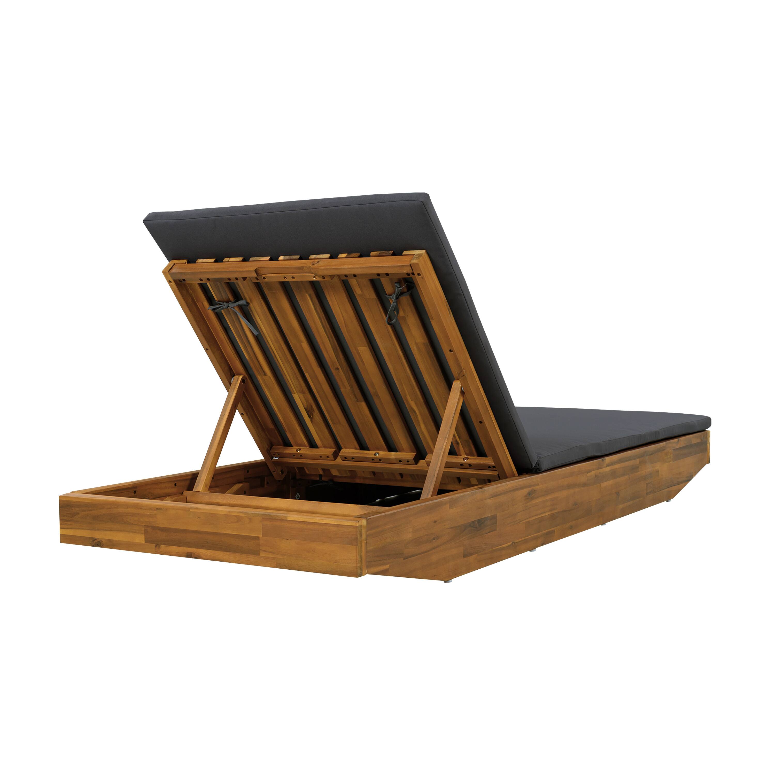 Alt View 1. Anysun - Acacia Wood Chaise Lounge with Teak Finish, Outdoor Recliner with 2-Fold Water-Repellent Cushion - Dark Gray.