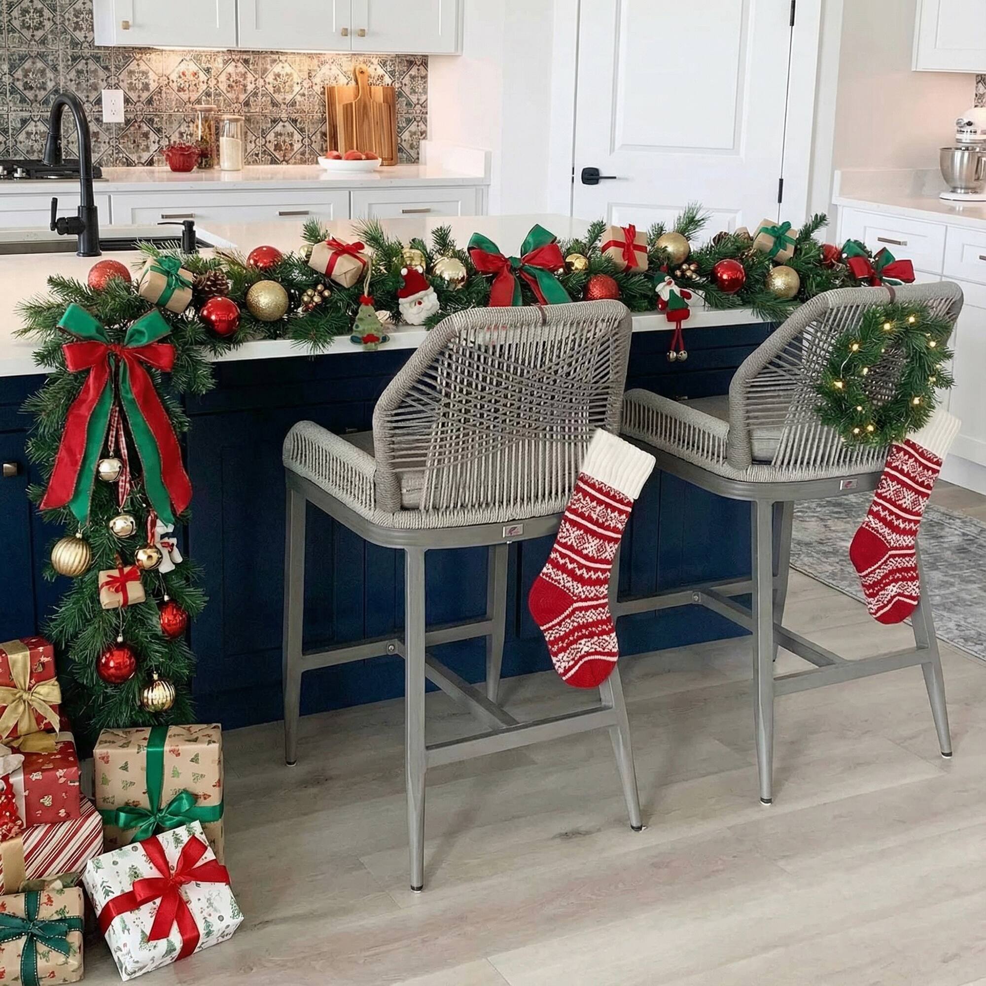 Front. PURPLE LEAF - Outdoor Bar Stool Set of 2, Wicker Rattan Bar stools with Back Aluminum Outside Garden Patio Bar Chairs - Light Grey-twill-Counter Height.