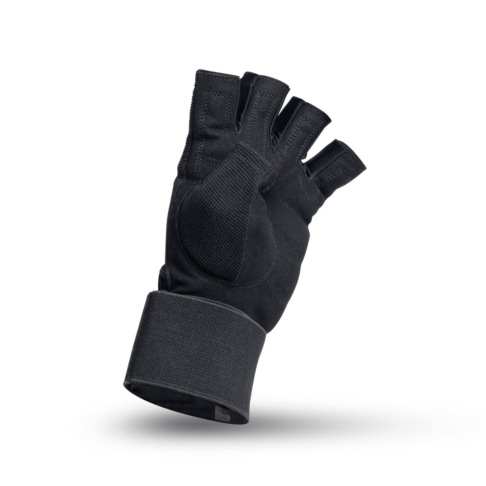 Angle. Sunny Health & Fitness - Weightlifting Gloves, X-Large, with Built-In Wrist Compression and Padded Palm for Strength Training - Black.