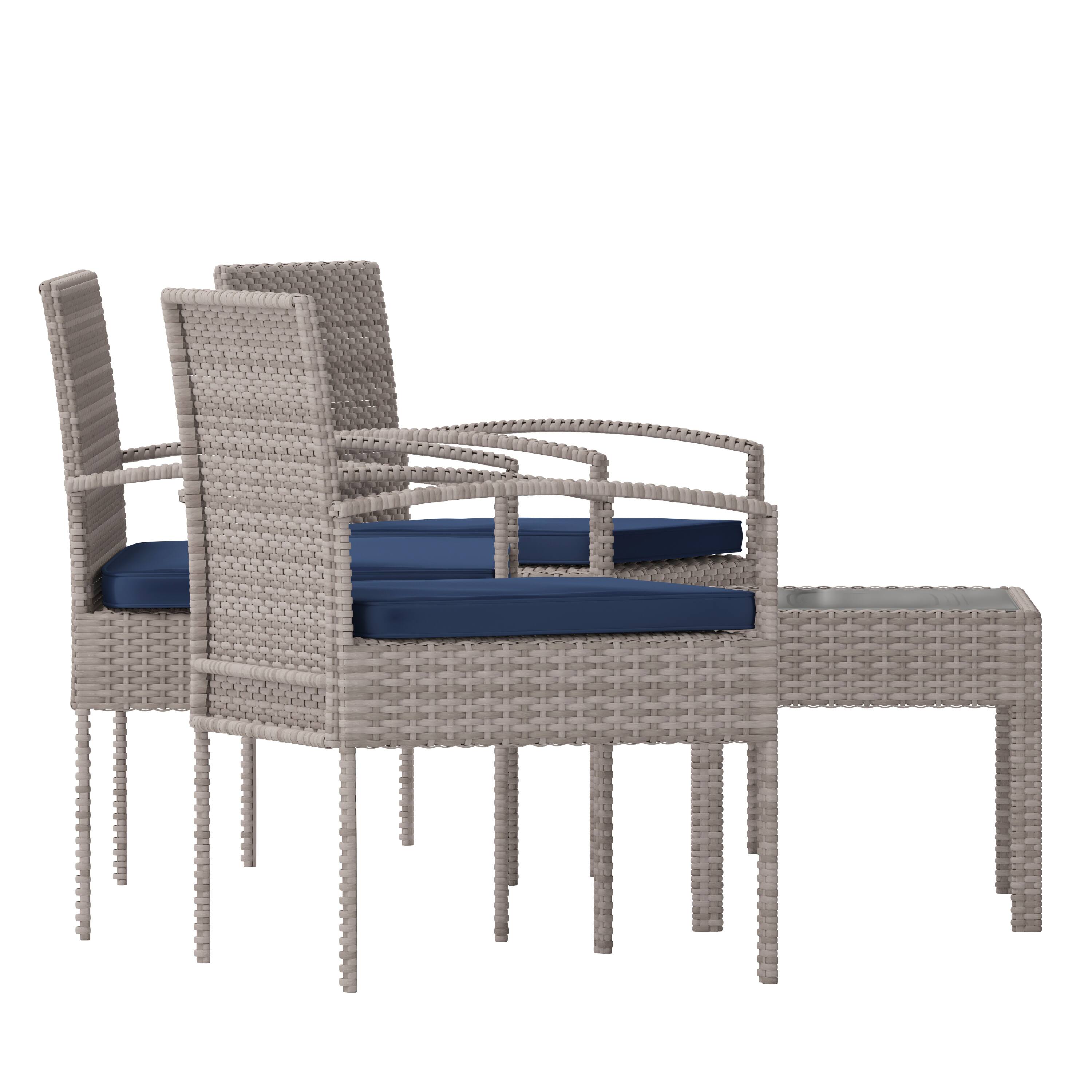 Alt View 9. Emma + Oliver - 4 Piece Patio Set with Steel Frame and Cushions - Outdoor Seating - Navy Cushions/Light Gray Frame.