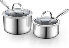 Cooks Standard - Multi-Ply Clad 1.5 Quart and 3 Quart Saucepan Set with Glass Lids, Induction,Dishwasher & Oven Safe - Stainless Steel