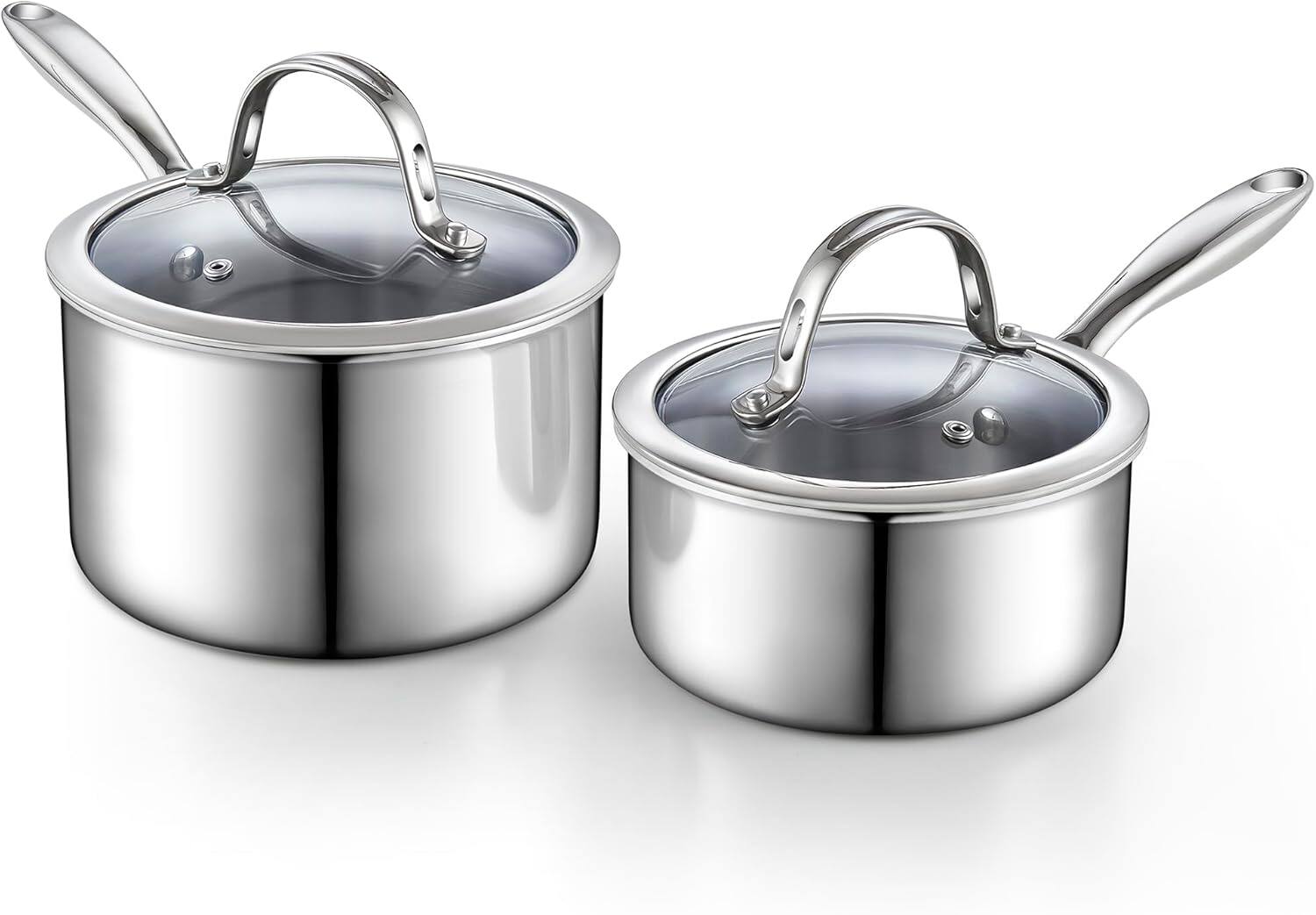 Front. Cooks Standard - Multi-Ply Clad 1.5 Quart and 3 Quart Stainless Steel Saucepan Set with Glass Lids, Induction,Dishwasher & Oven Safe, - stainless steel.