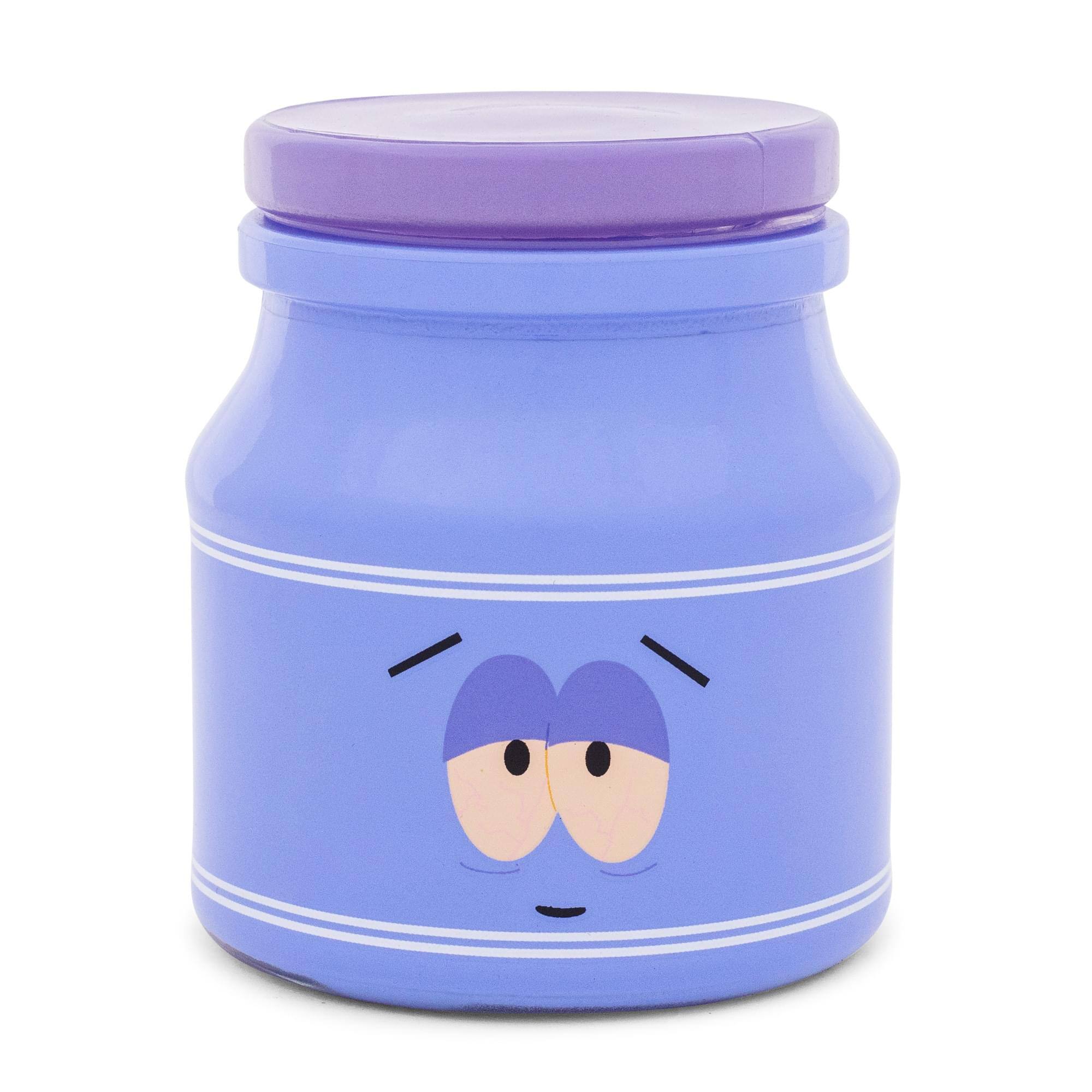 Front. Silver Buffalo - South Park Towelie "Wanna Get High?" Glass Storage Jar With Lid | Holds 5 Ounces - Purple.