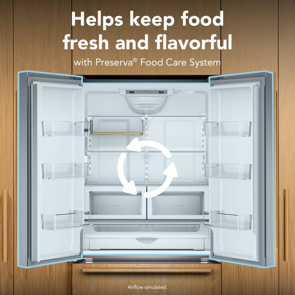 Helps keep food fresh and flavorful with Preserva® Food Care System Airflow simulated.