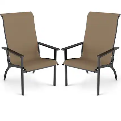 Front. Costway - Costway 2PCS Adirondack Chair with 400 lbs Weight Capacity High Back and Metal Frame - Brown.