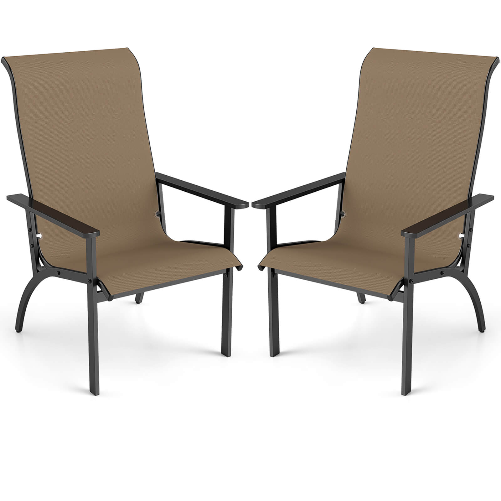 Front. Costway - Costway 2PCS Adirondack Chair with 400 lbs Weight Capacity High Back and Metal Frame - Brown.