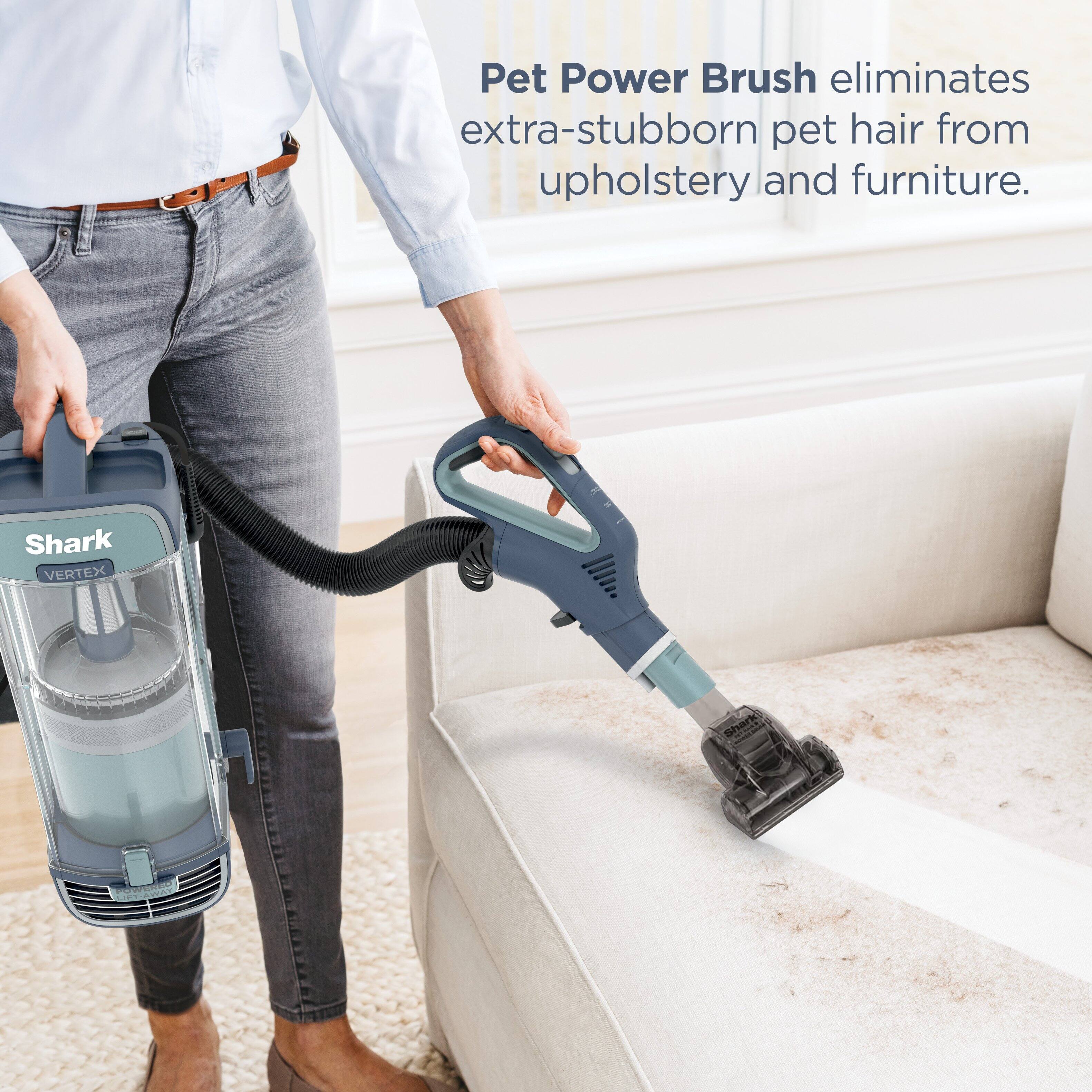 Pet Power Brush eliminates extra-stubborn pet hair from upholstery and furniture.