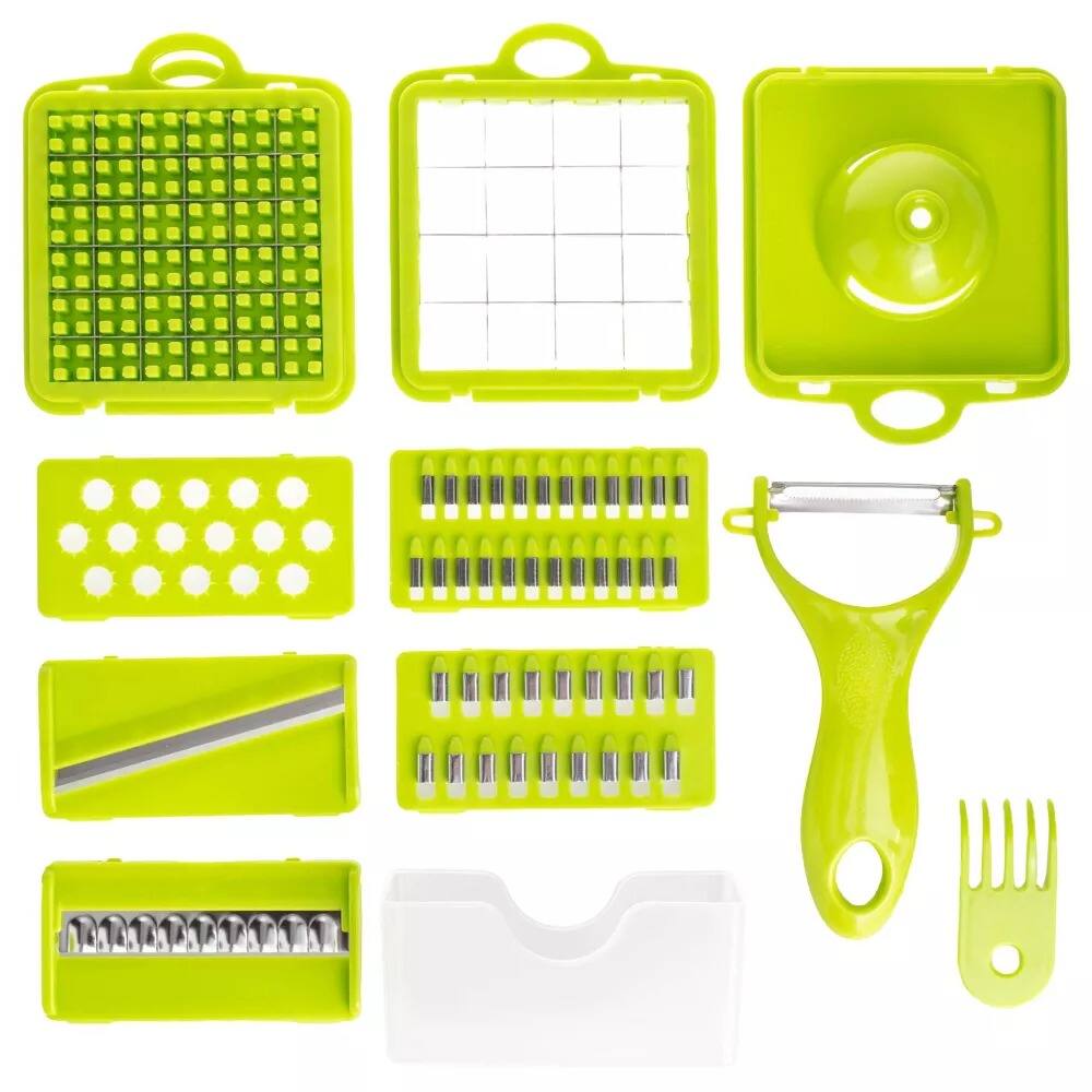Alt View 4. Luminuxe - All-In-One Vegetable Chopper & Meal Prep Container with 7 Blades and Strainer Basket.