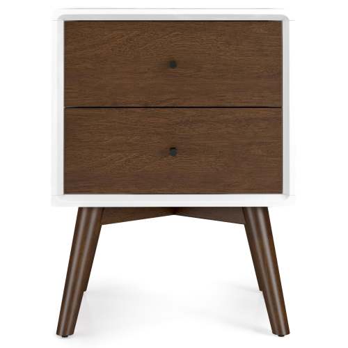 Alt View 2. LUCKY ONE - 23.6" Assembled Mid Century Nightstand 2-Drawer Solid Wood Bedside Table - Dark Brown,White.