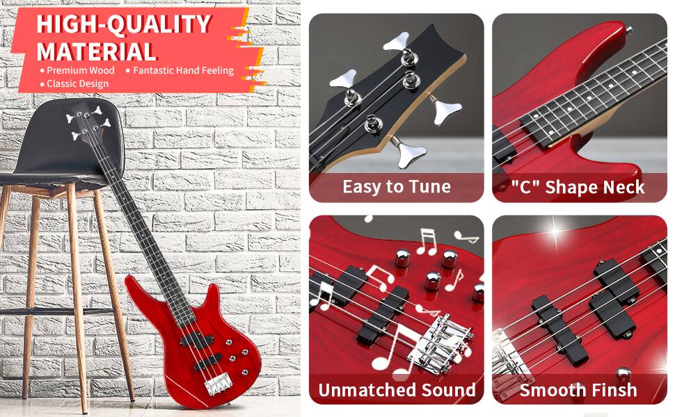 HIGH-QUALITY MATERIAL  
- Premium Wood  
- Fantastic Hand Feeling  
- Classic Design  

Easy to Tune  
"C" Shape Neck  
Unmatched Sound  
Smooth Finish