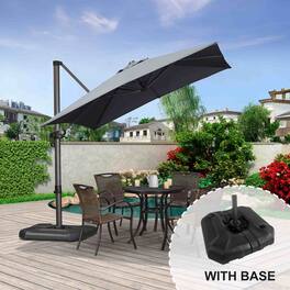 PURPLE LEAF - 8 ft. Square Aluminum Outdoor Patio Cantilever Umbrella Offset 360° Rotation Umbrella with Base for Garden Deck Pool - Light Gray