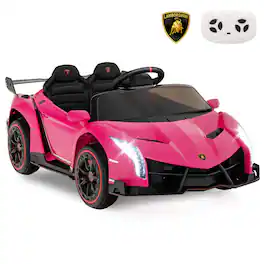 Costway - Licensed Lamborghini 4WD Kids Ride-on Sports Car 12V Battery Powered 2.4G Remote - Pink