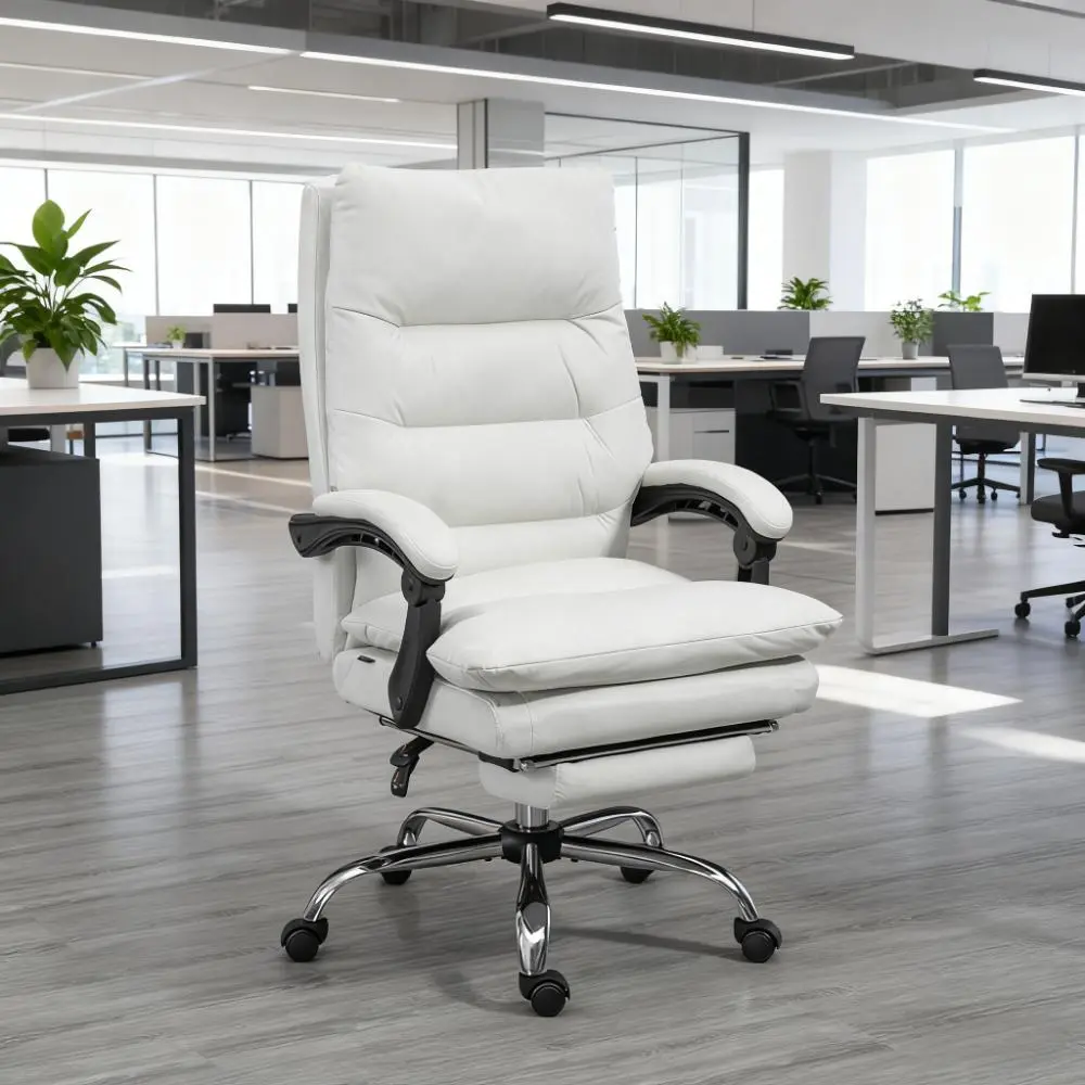 Left. Forest'nSky - Cream White Microfibre Massage Office Chair, Heated Reclining Chair with Footrest - Cream White.